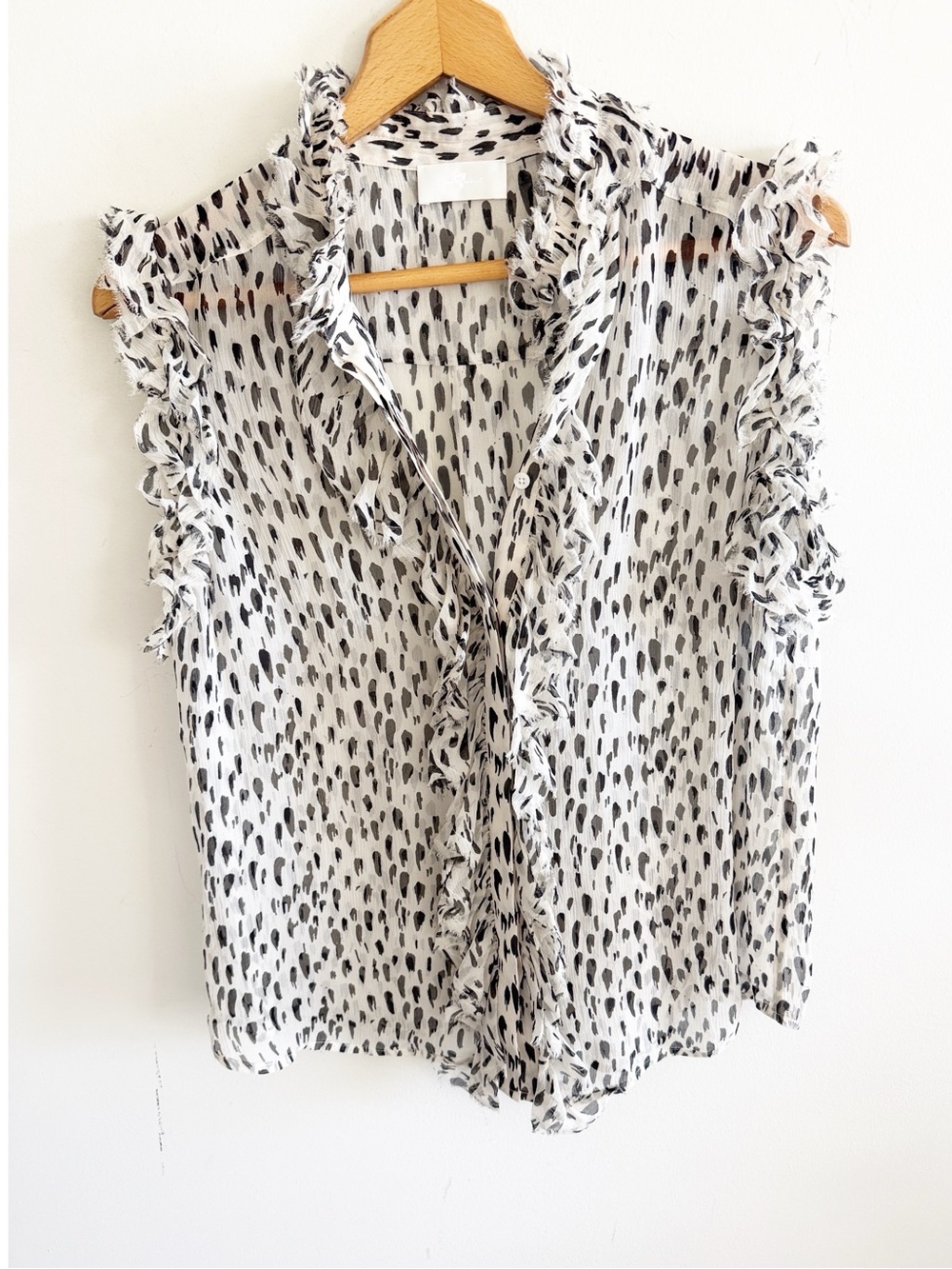 7 for all mankind silk leopard print ruffled button down blouse top size small
